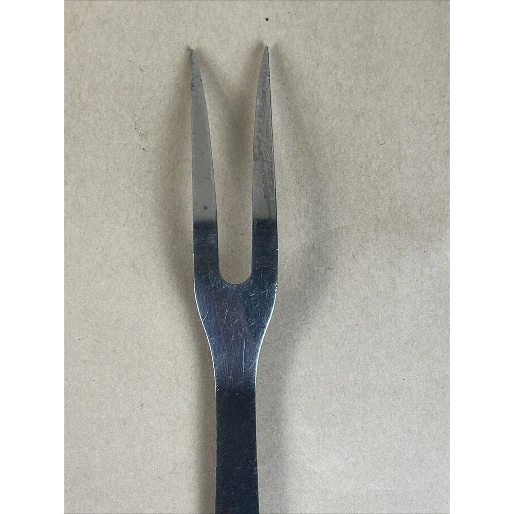 Vintage Robinson‎ Knife Co USA Stainless Meat Carving Fork Wood Handle 12.25